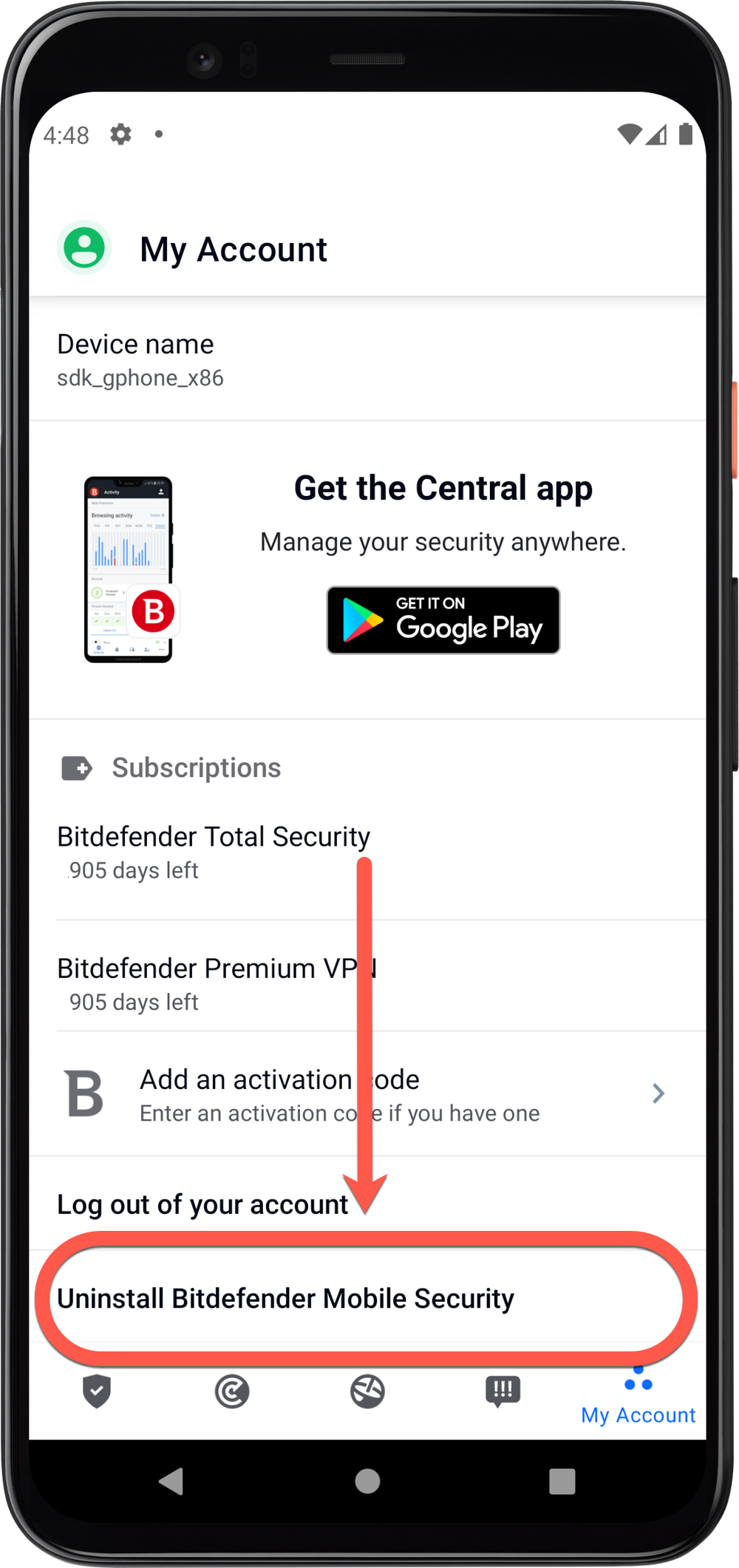 Bitdefender Mobile Security für Android deinstallieren