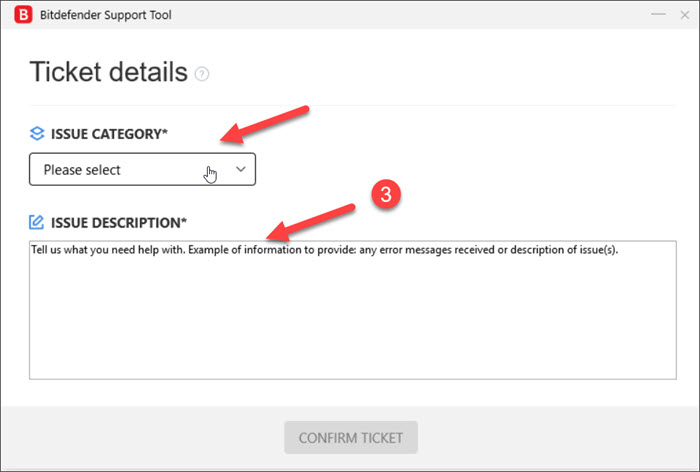 Generierung eines Bitdefender Support-Tool-Protokolls unter Windows - Ticket-details
