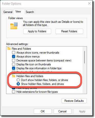 Versteckte Dateien und Ordner anzeigen funktioniert unter Windows nicht
