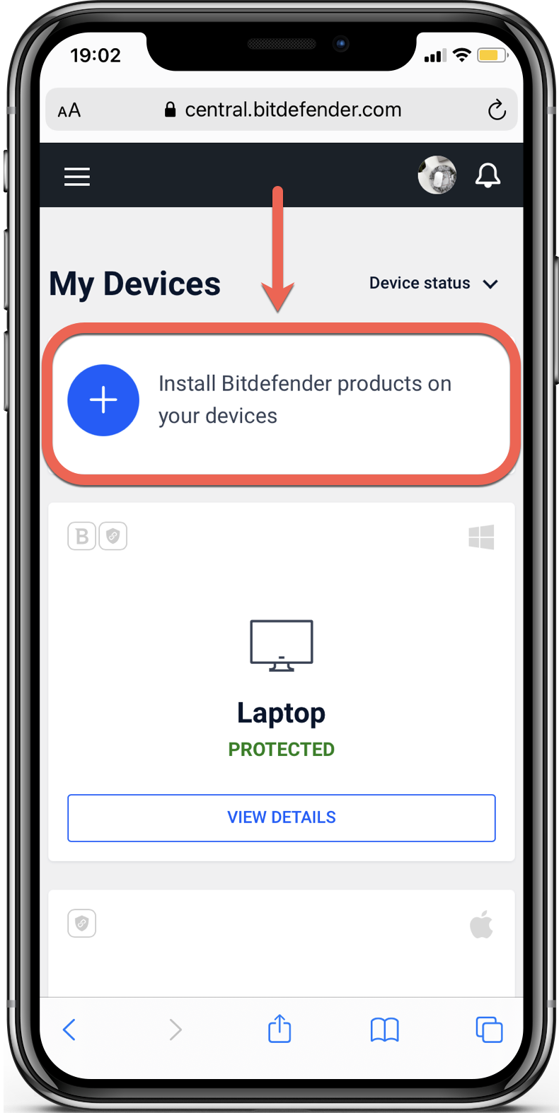 Installation von Bitdefender Mobile Security für iOS über Bitdefender Central
