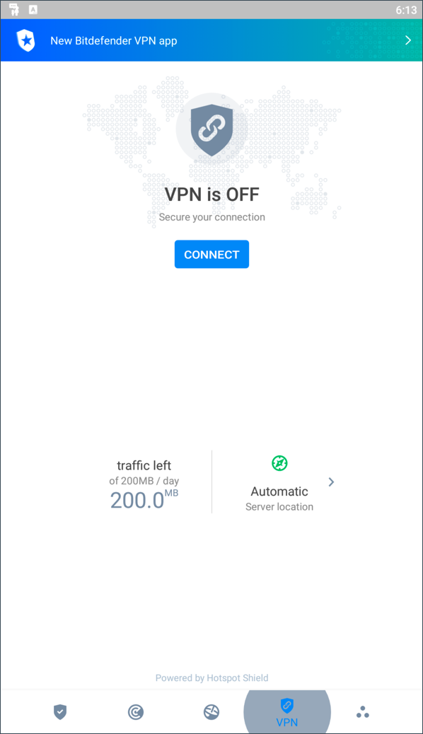 The VPN module in Bitdefender Mobile Security