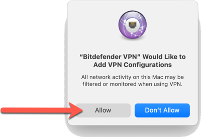 Bitdefender VPN für Mac zulassen