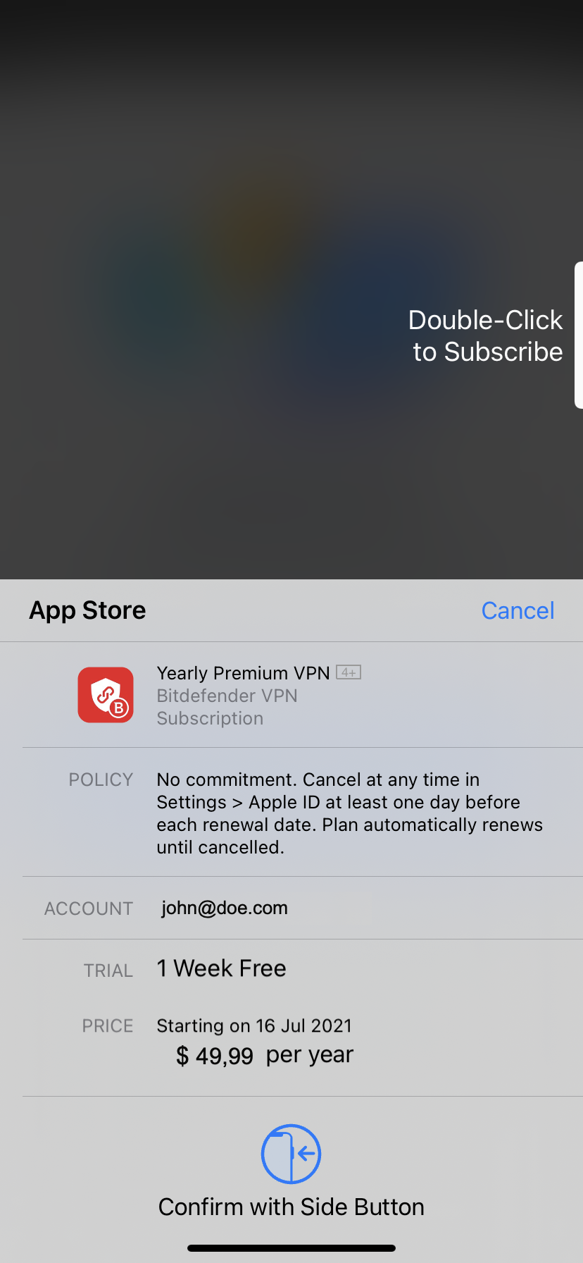 Bezahlen für Bitdefender Premium-VPN unter iOS