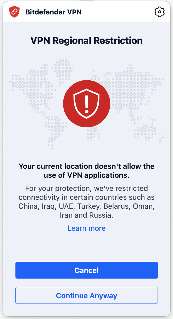 Bitdefender VPN Regionale Beschränkung