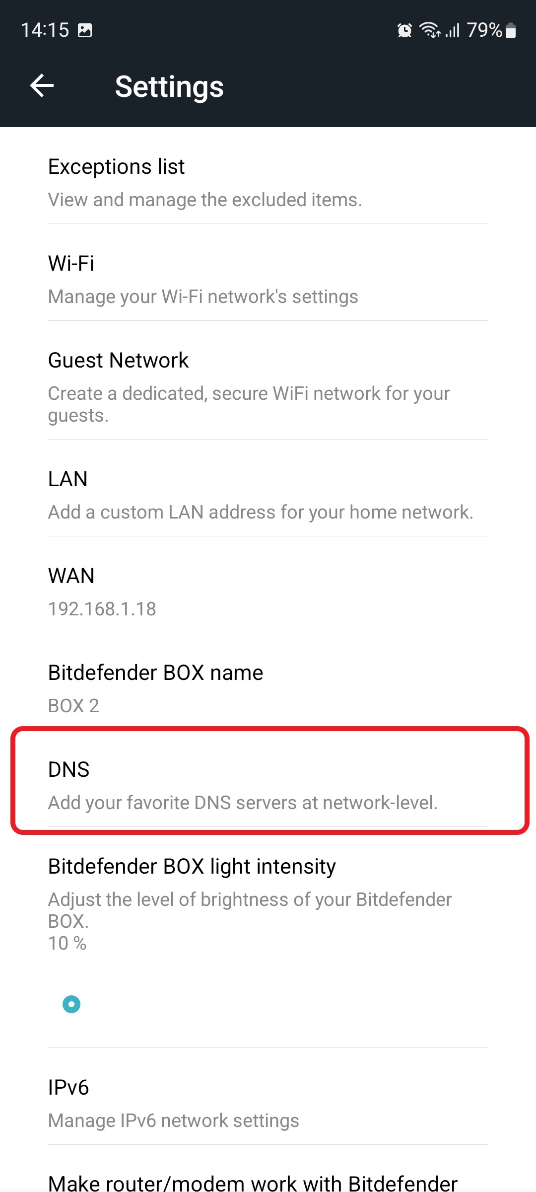 Konfigurieren eines benutzerdefinierten DNS in Bitdefender BOX