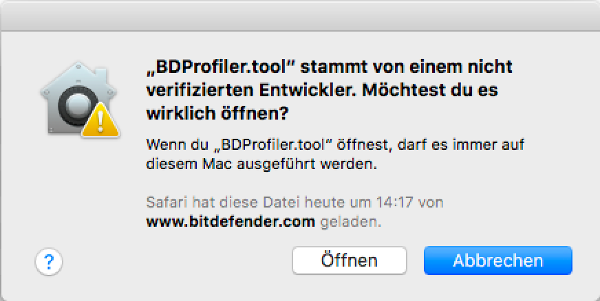 Ein BDProfiler-Protokoll erstellen, wenn Bitdefender nicht installiert ist - Warnung