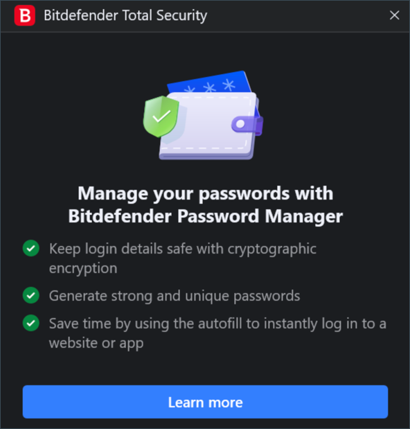 popup: Verwalten Sie Ihre Passwörter mit Bitdefender Password Manager