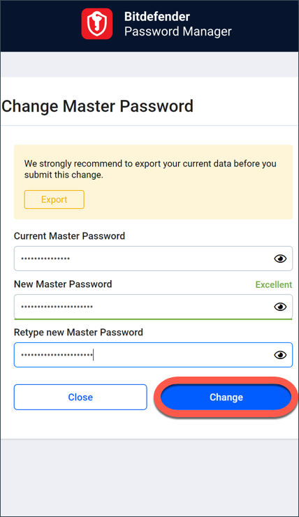 So ändern Sie Ihr Master-Passwort für Bitdefender Password Manager 2